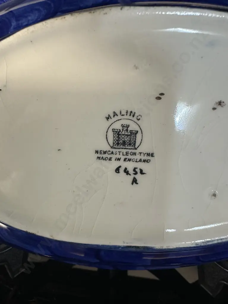 1930s Decorative Maling Lustre Bowl In Blue Floral Thumb Print Floral Design Image 1++
