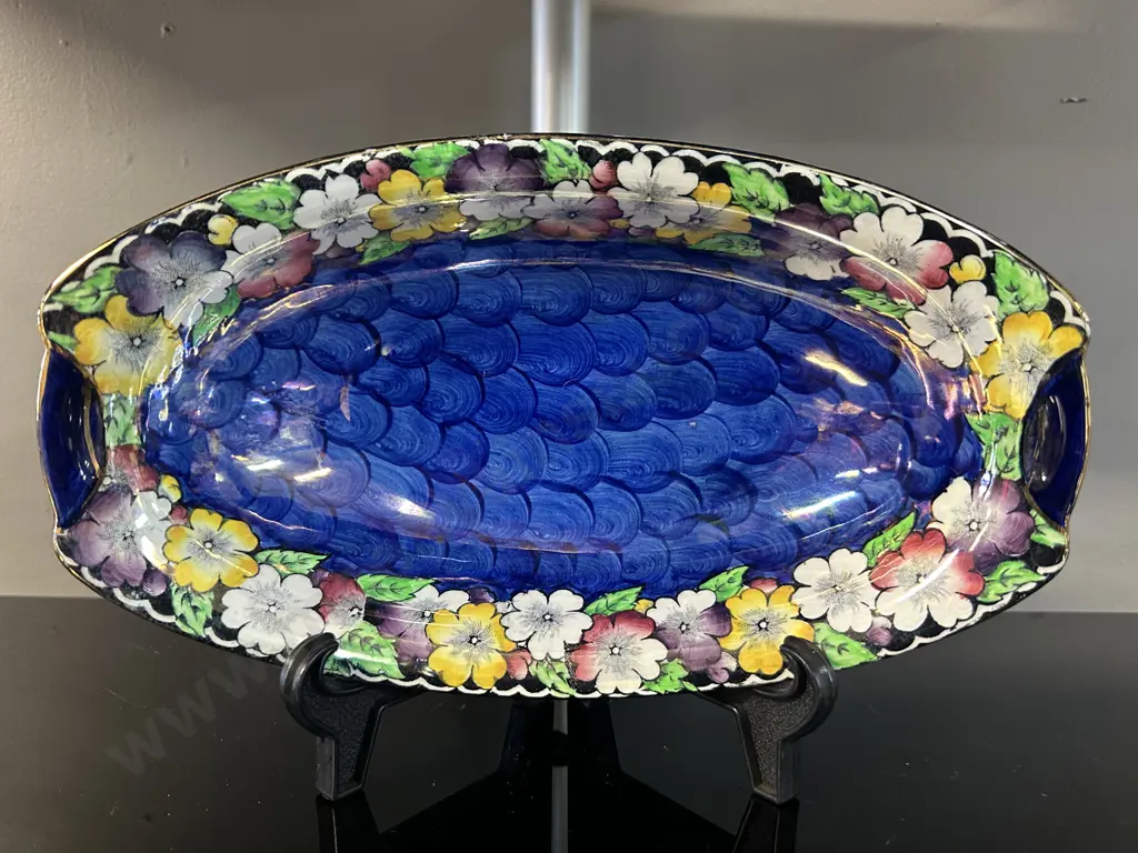 1930s Decorative Maling Lustre Bowl In Blue Floral Thumb Print Floral Design Image 1++