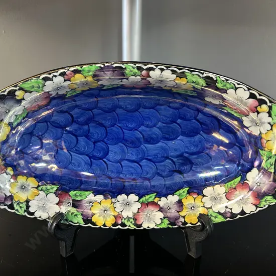 1930s Decorative Maling Lustre Bowl In Blue Floral Thumb Print Floral Design