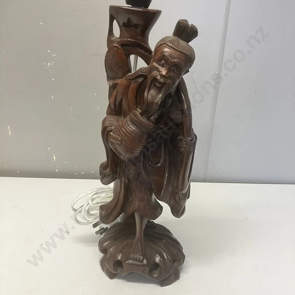 Vintage Wooden Carved Chinese Figure Table Lamp Base. H43cn Image 1++