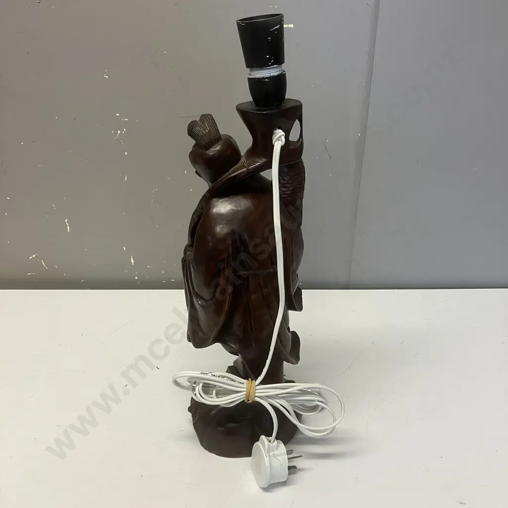 Vintage Wooden Carved Chinese Figure Table Lamp Base. H43cn Image 1++