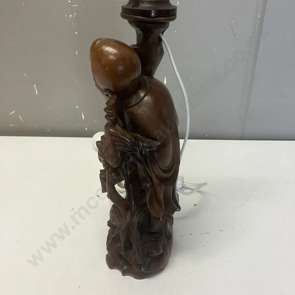 Vintage Wooden Carved Chinese Figure Table Lamp Base. H35cn Image 1++