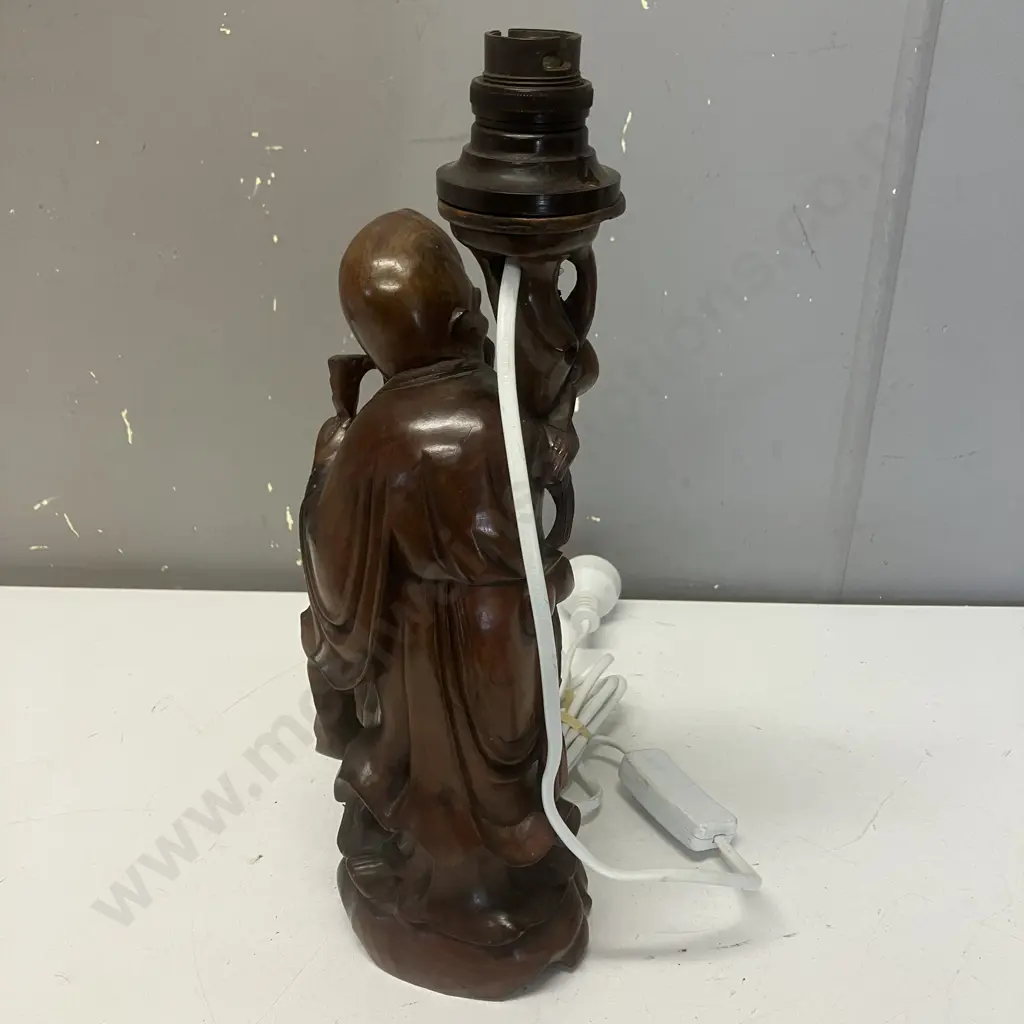 Vintage Wooden Carved Chinese Figure Table Lamp Base. H35cn Image 1++