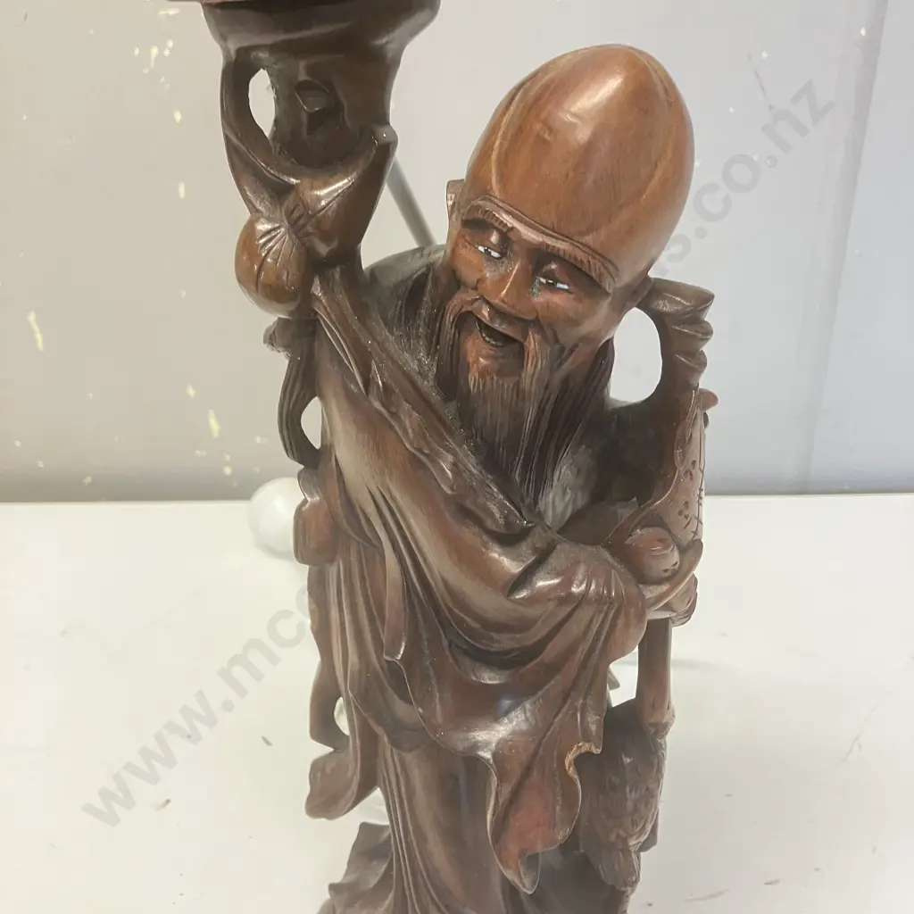 Vintage Wooden Carved Chinese Figure Table Lamp Base. H35cn Image 1++