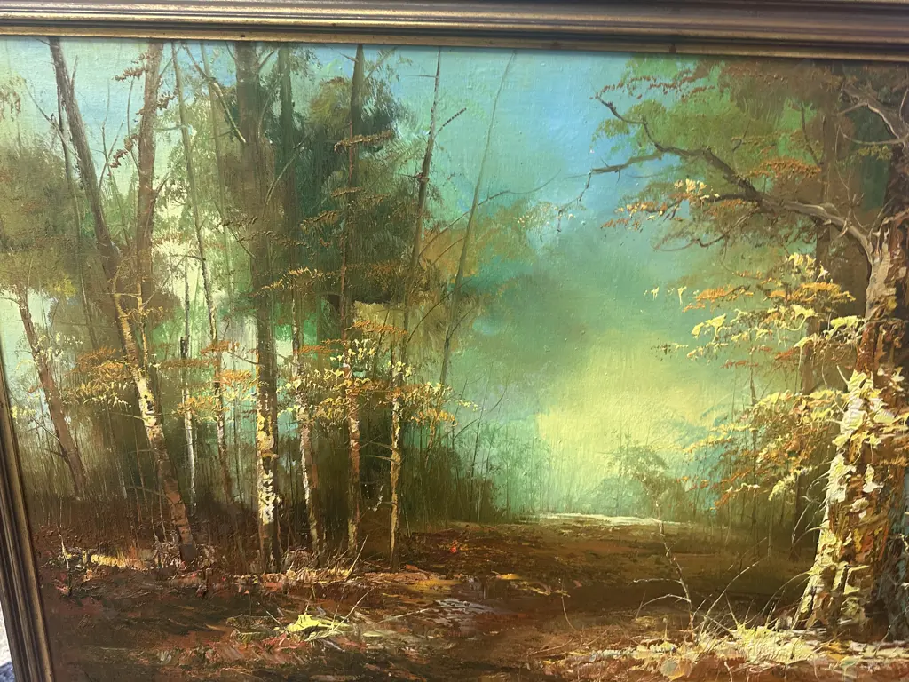 Original Vintage Oil Painting Woodlands/Swamp Scene Image 1++