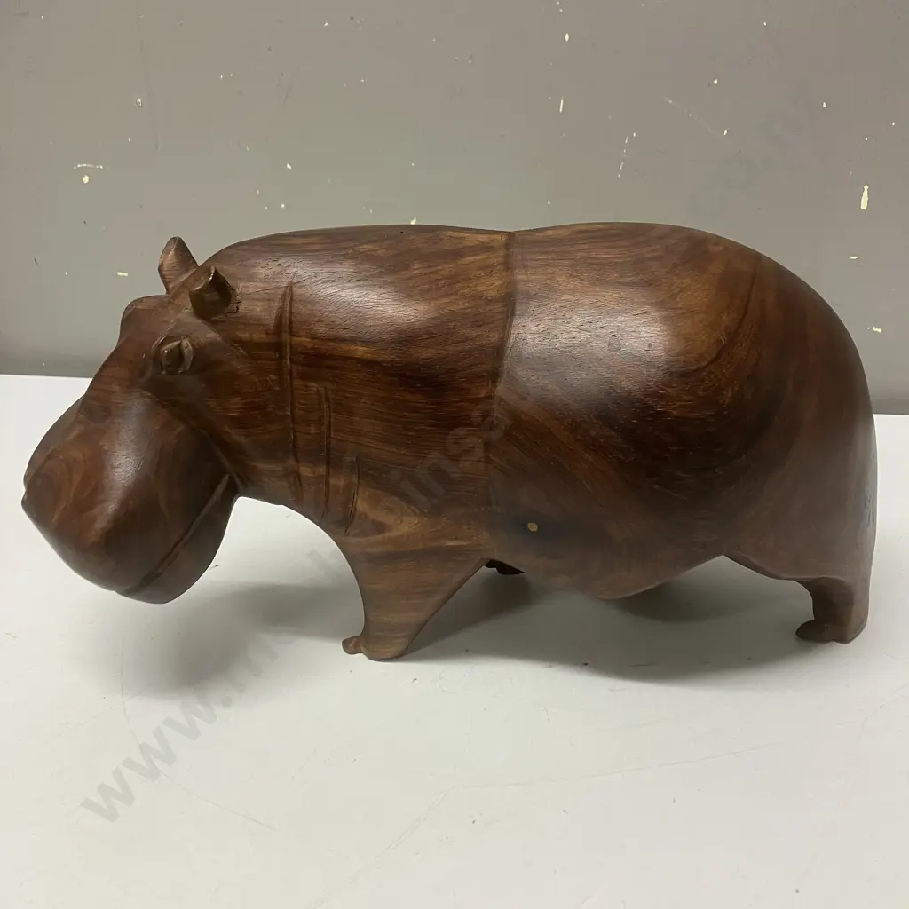 Mid Century Solid African Teak Hand Carved Hippopotamus. 17 x 32cm Image 1++