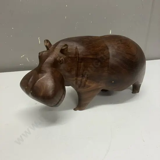 Mid Century Solid African Teak Hand Carved Hippopotamus. 17 x 32cm