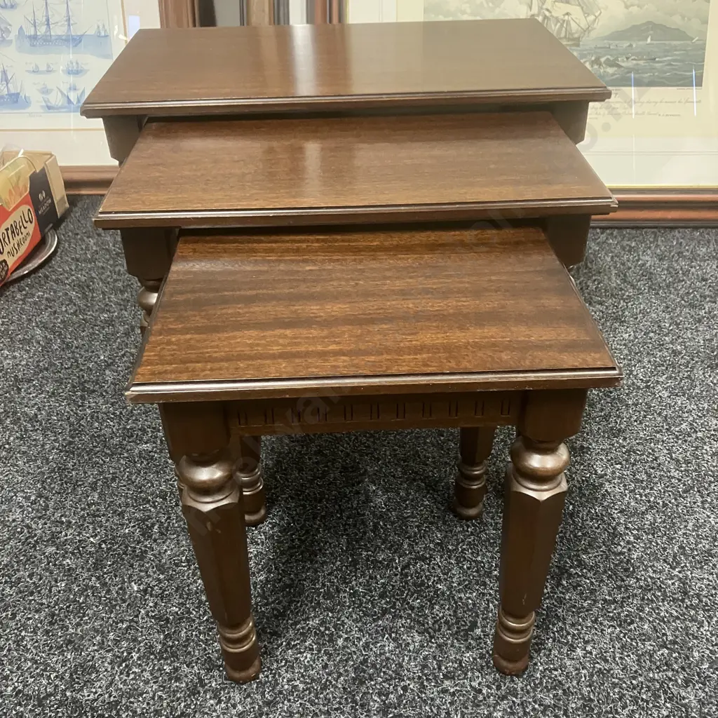 Mahogany Nest of Tables With Hexagonal Fluted Legs Image 1++