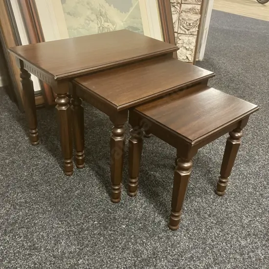 Mahogany Nest of Tables With Hexagonal Fluted Legs