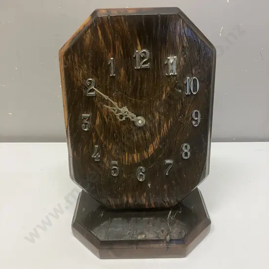 Vintage African Wood Backwards Mantle Clock. 35 x 24cm