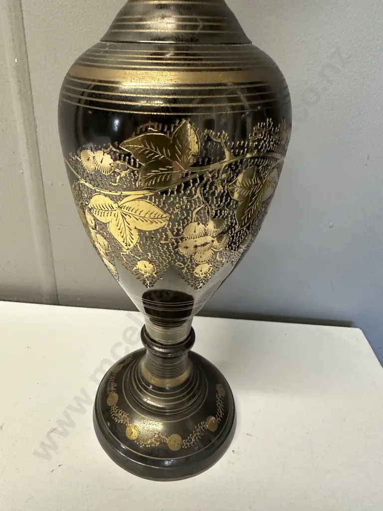 Vintage Indian Brass Vase Etched Floral Design H41cm. Image 1++