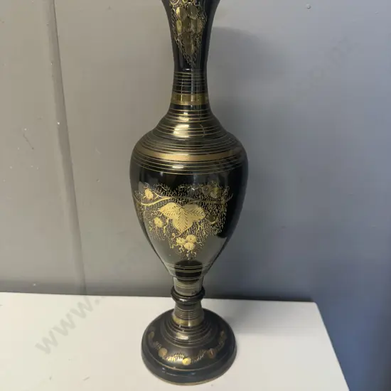 Vintage Indian Brass Vase Etched Floral Design H41cm.