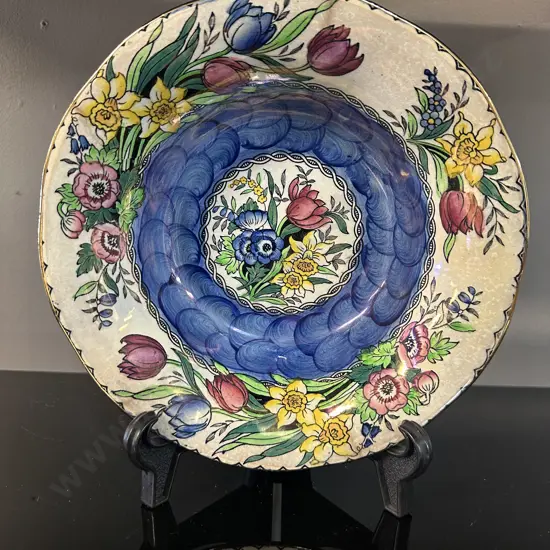 Maling Lustre 'Spring Time' Dish In Blue Floral Thumb Print Floral Design Dia23cm.