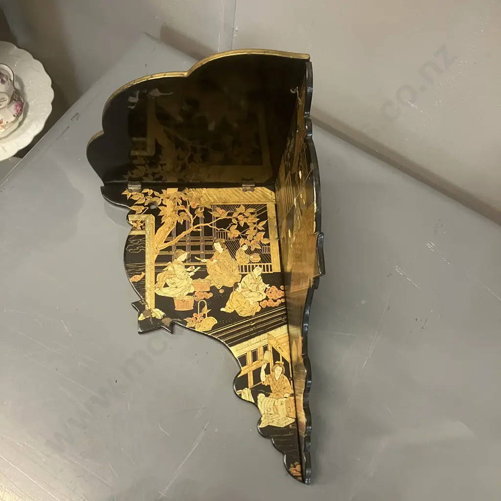 Antique Japanese Lacquer Hand Painted Folding Wall Sconces With Traditional Scenes, Folding (As Found Condition) Image 1++