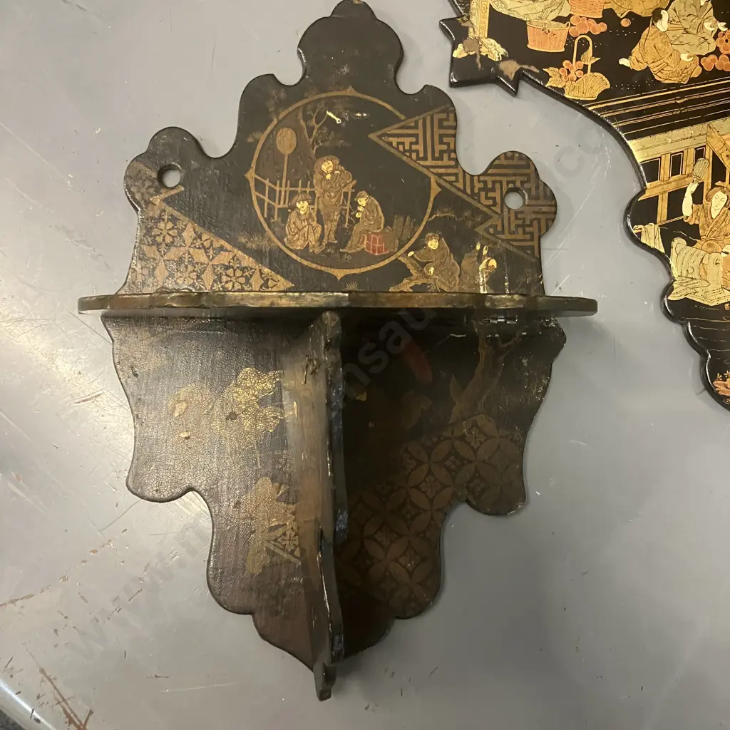 Antique Japanese Lacquer Hand Painted Folding Wall Sconces With Traditional Scenes, Folding (As Found Condition) Image 1++