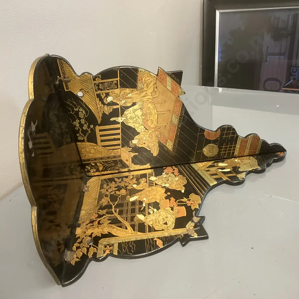 Antique Japanese Lacquer Hand Painted Folding Wall Sconces With Traditional Scenes, Folding (As Found Condition) Image 1++