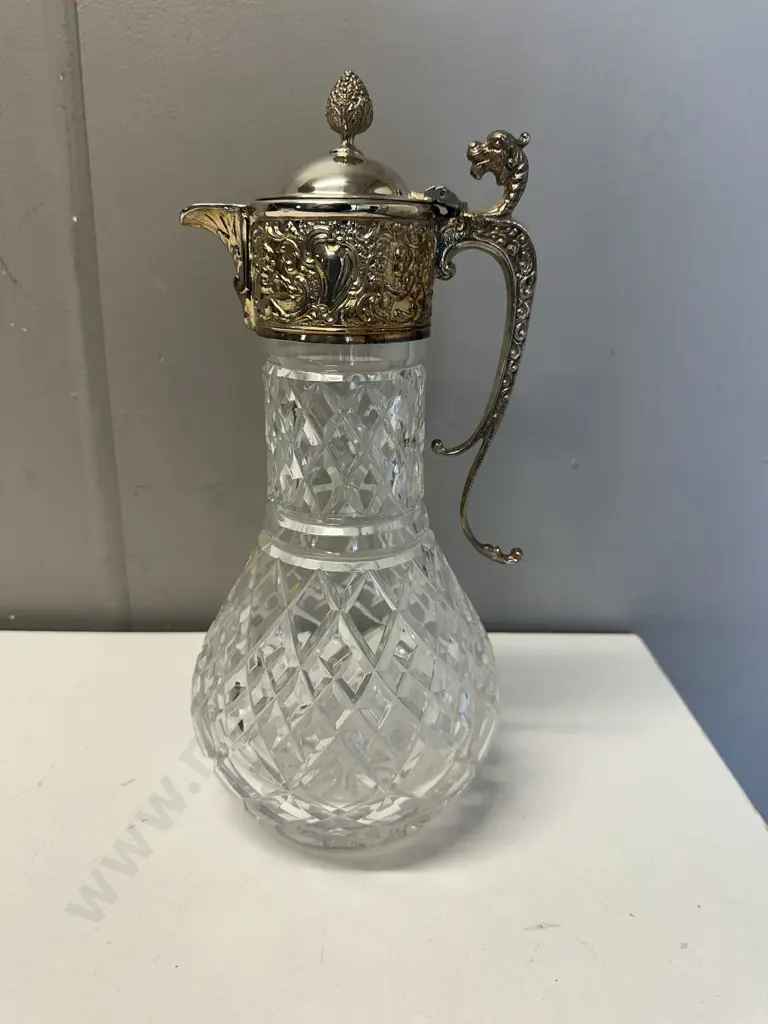 Antique Victorian Crystal Silver Plated Claret Jug H30cm. Image 1++