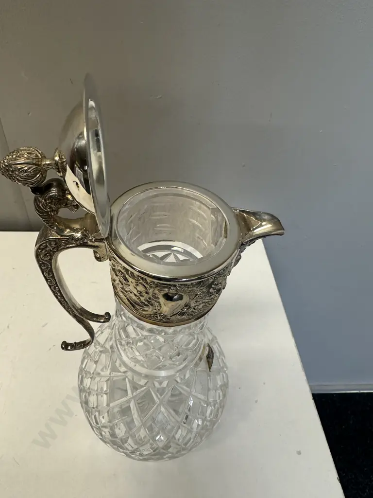 Antique Victorian Crystal Silver Plated Claret Jug H30cm. Image 1++