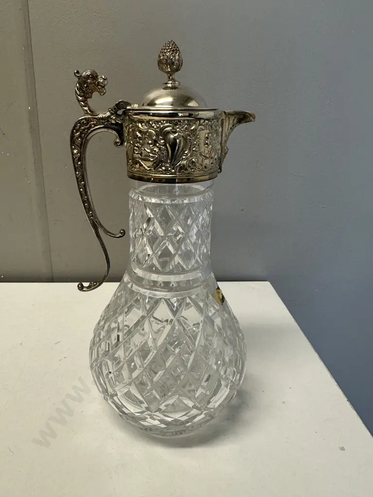 Antique Victorian Crystal Silver Plated Claret Jug H30cm. Image 1++