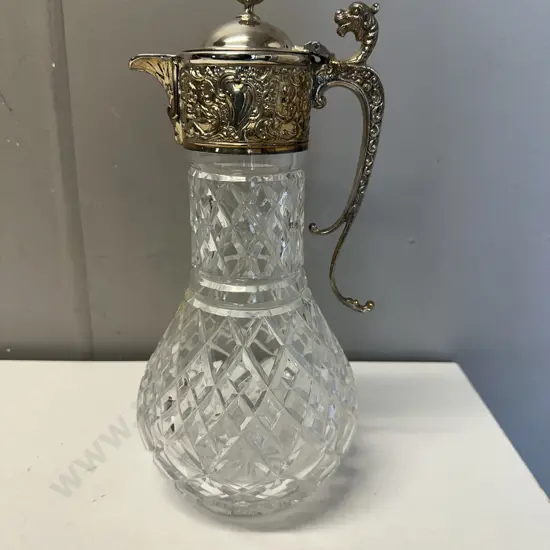 Antique Victorian Crystal Silver Plated Claret Jug H30cm.