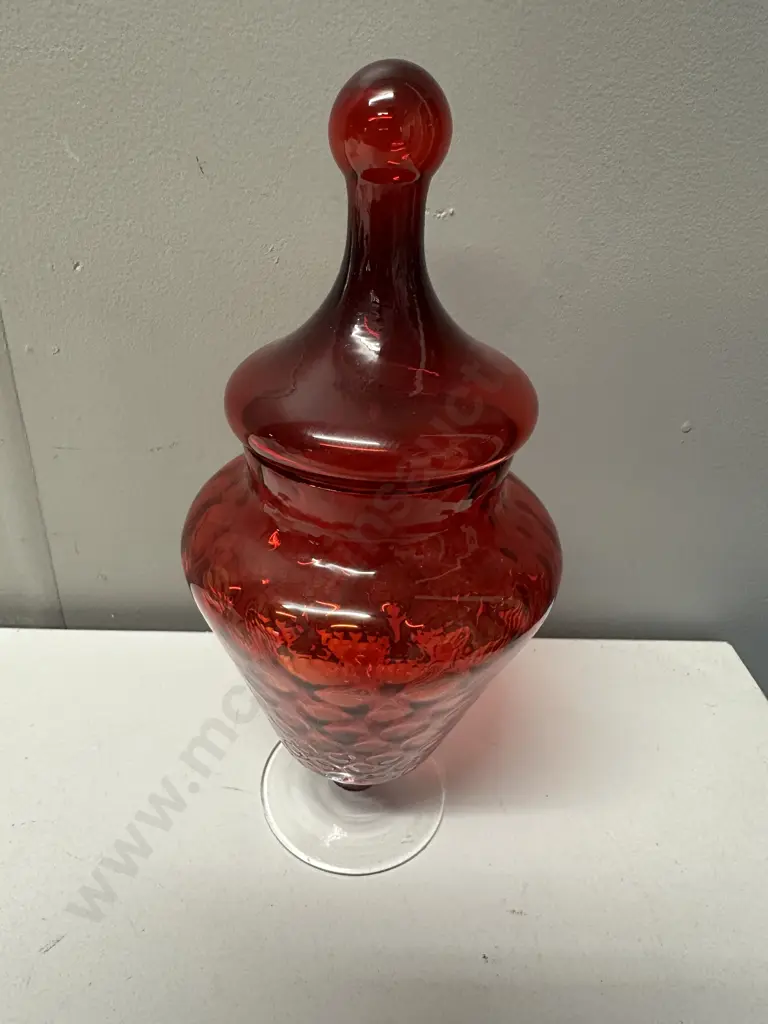 Vintage Italian Empoli Ruby Red Bon Bon Jar H25cm. Image 1++