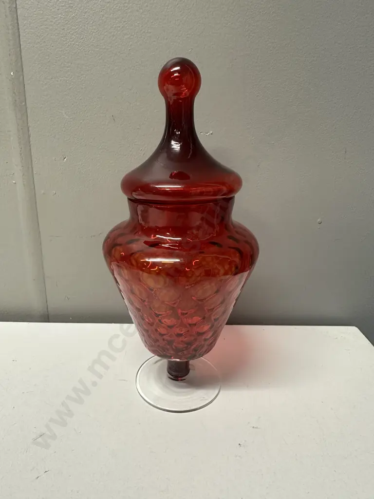 Vintage Italian Empoli Ruby Red Bon Bon Jar H25cm. Image 1++