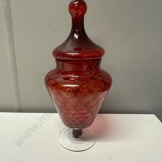 Vintage Italian Empoli Ruby Red Bon Bon Jar H25cm.