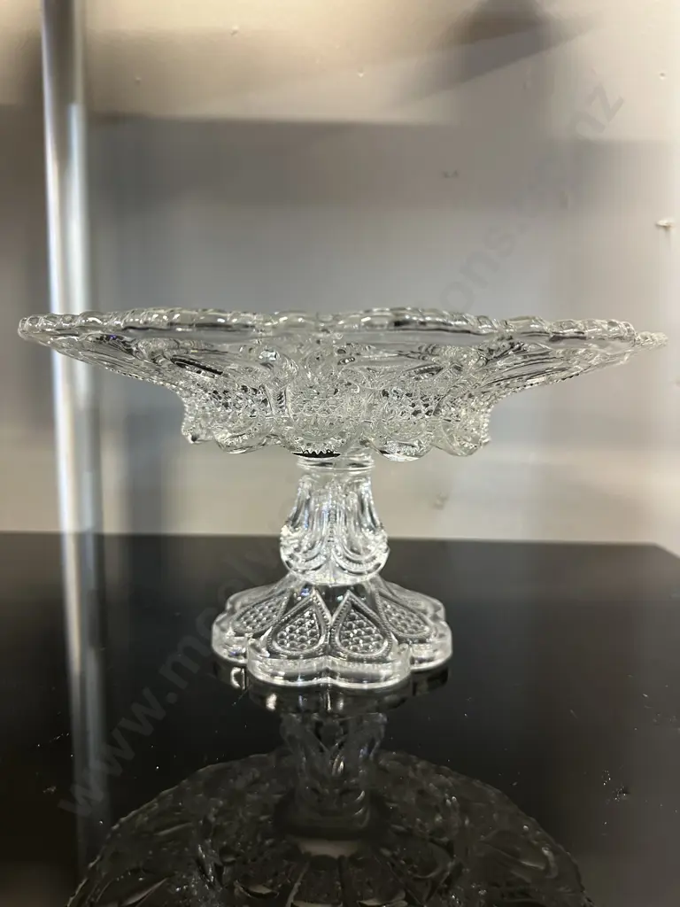 Antique Pressed Glass Compote 'Loops & Drops' Pattern H14,Dia27cm. Image 1++