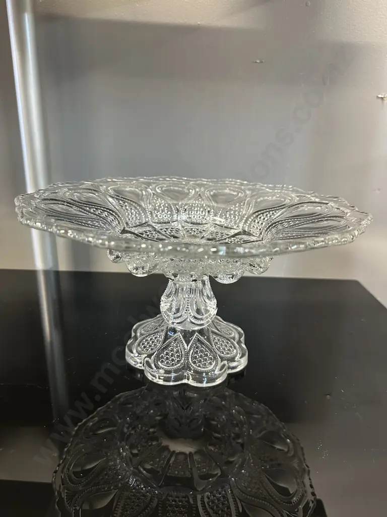 Antique Pressed Glass Compote 'Loops & Drops' Pattern H14,Dia27cm. Image 1++