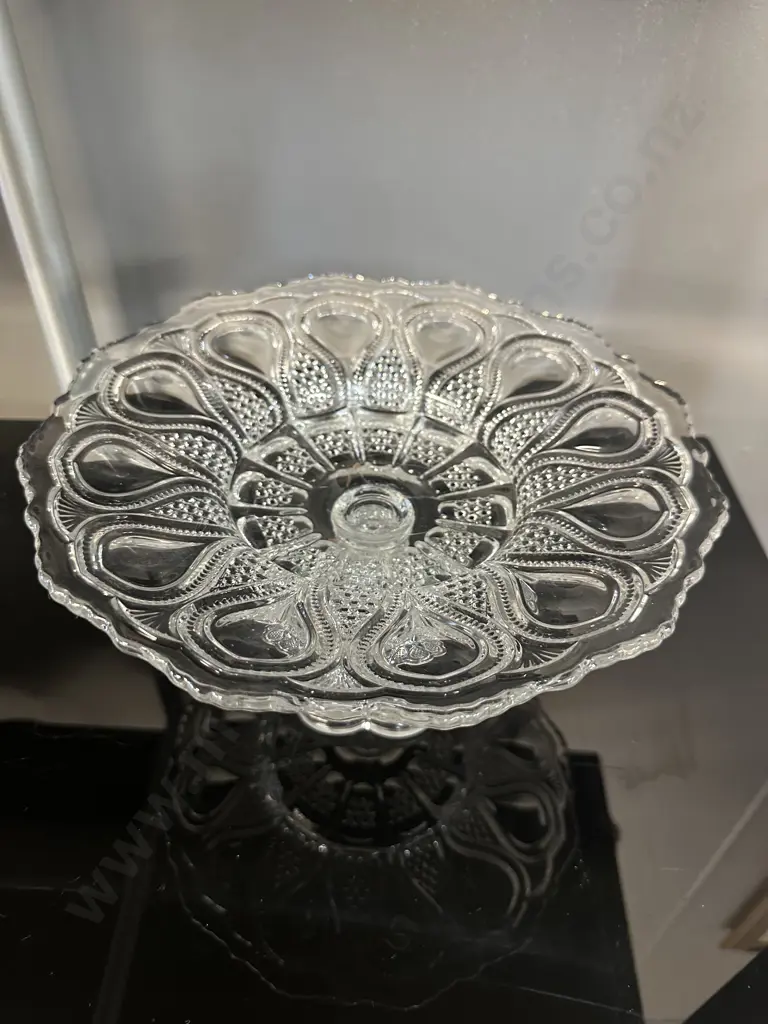 Antique Pressed Glass Compote 'Loops & Drops' Pattern H14,Dia27cm. Image 1++