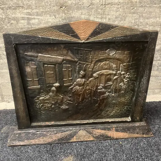 Vintage Beaten Copper & Brass Firescreen. H80 W100 D16cm