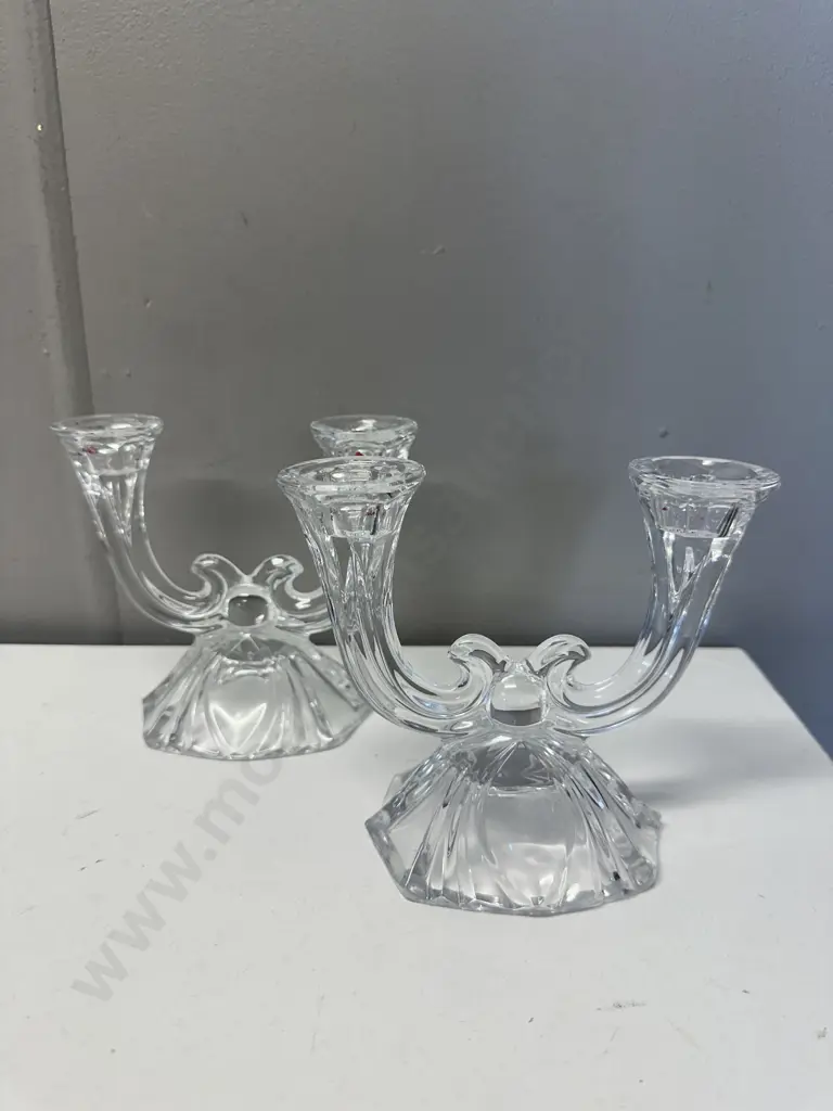 Pair Of Art Deco Double Taper Crystal Candle Holders Image 1++