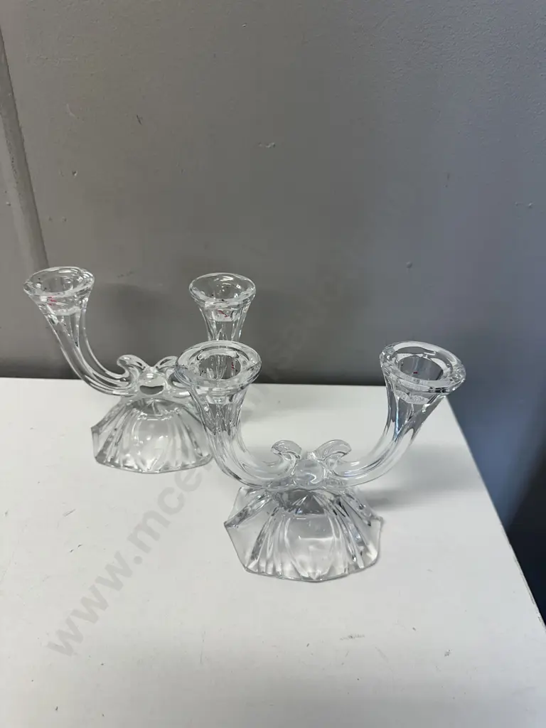 Pair Of Art Deco Double Taper Crystal Candle Holders Image 1++