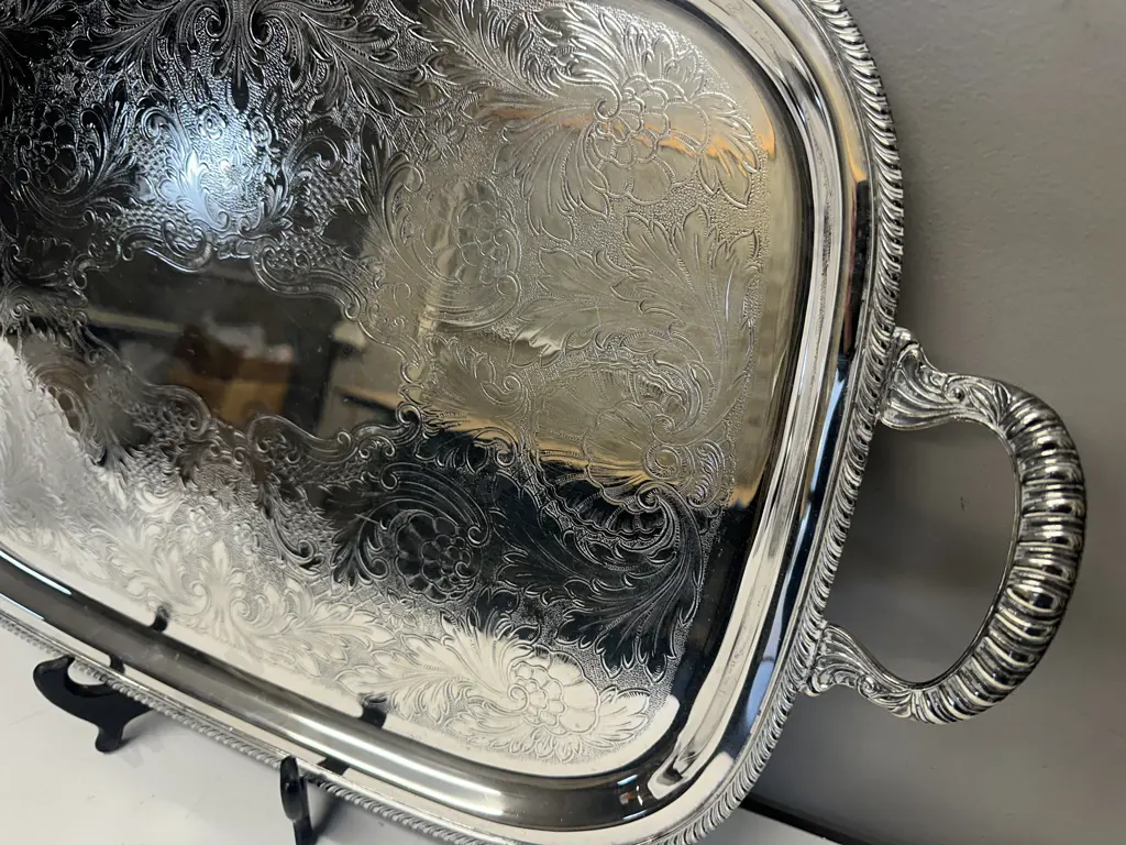 W.m.A Rogers Double Handled Silver Plated Rectangular Serving Tray L68cm. Image 1++