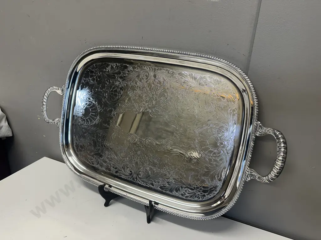 W.m.A Rogers Double Handled Silver Plated Rectangular Serving Tray L68cm. Image 1++