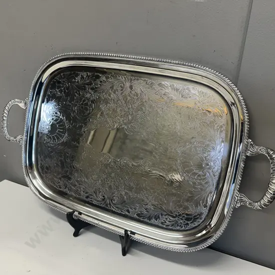 W.m.A Rogers Double Handled Silver Plated Rectangular Serving Tray L68cm.