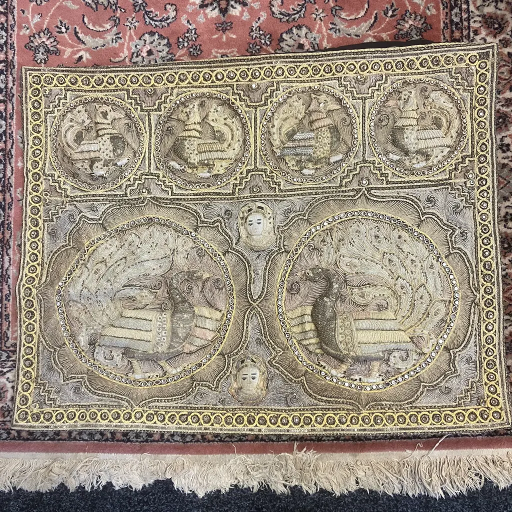 Antique Burmese Embroidered Kalaga Tapestry Wall Hanging. 71 x 90cm Image 1++