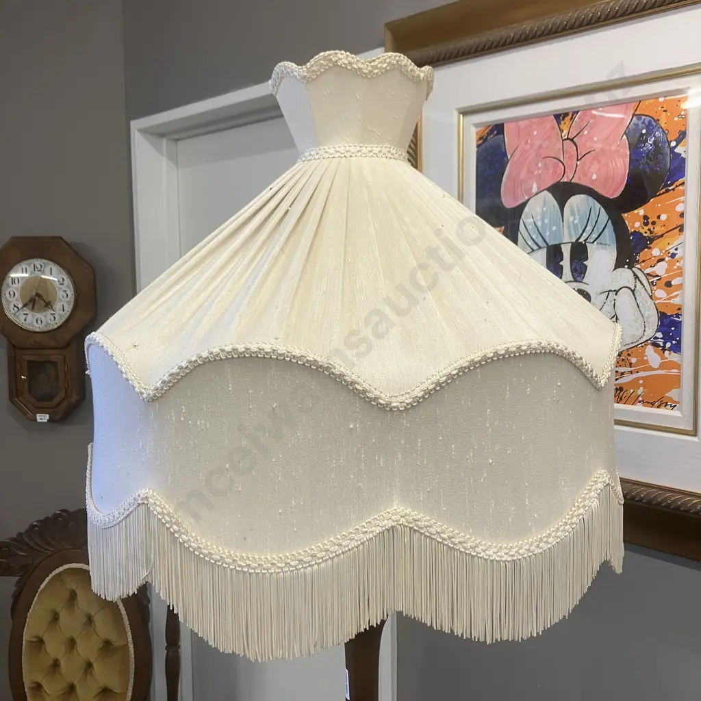 Oak Floor Lamp With White Fabric Braided And Tasselled Shade. H187cm Image 1++