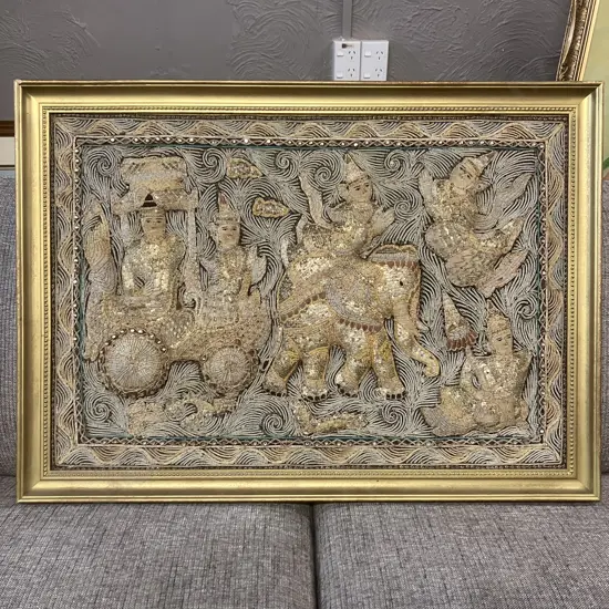 Antique Burmese Kalaga Embroidery, Framed. 66 x 91cm