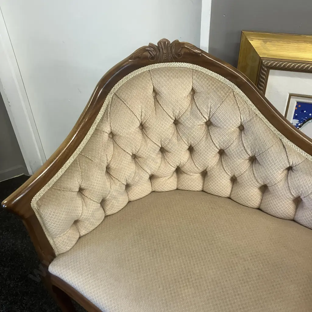 Vintage French Style Telephone Chair, Button Backed & Braid, Single Drawer, Cabriole Legs. H85 W102 54cm Image 1++