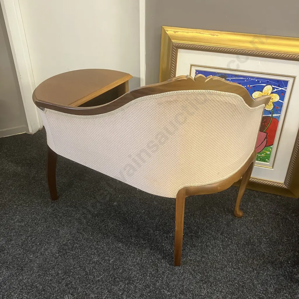 Vintage French Style Telephone Chair, Button Backed & Braid, Single Drawer, Cabriole Legs. H85 W102 54cm Image 1++