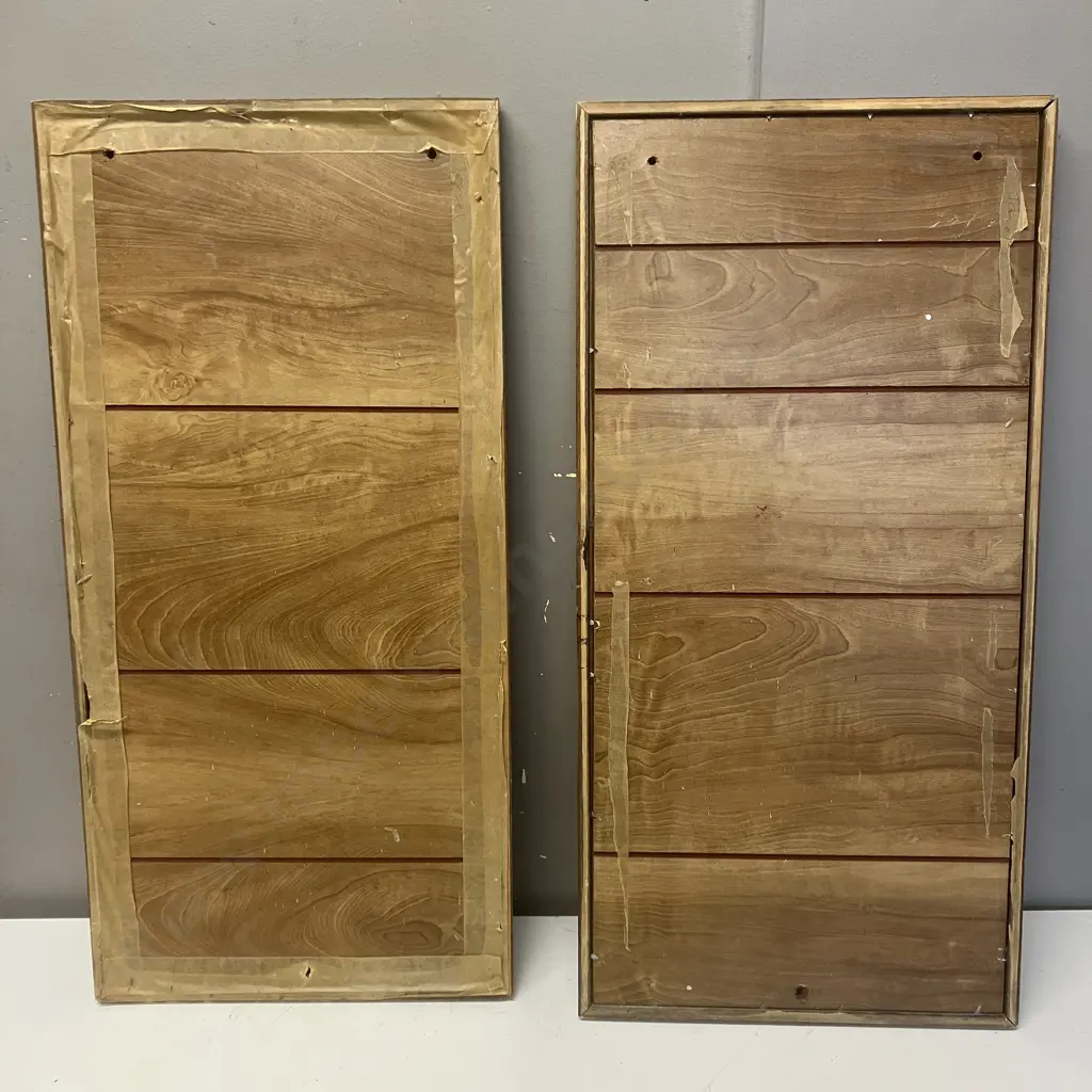 Pair of Framed Artworks Featuring Ceramic Relief Tiles In a Wooden Frame, Beach & Family Themed. 69 x 34cm Image 1++