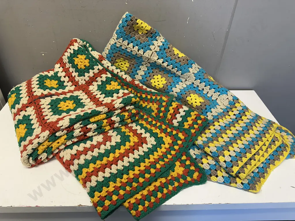 Pair of Vintage Crochet Blankets Image 1++