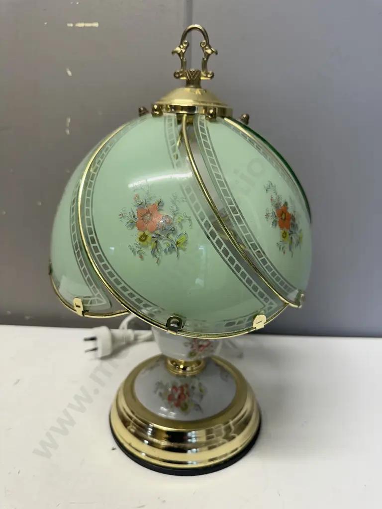 Vintage Table Lamp - Brass With Glass Floral Shade. H37cm Image 1++