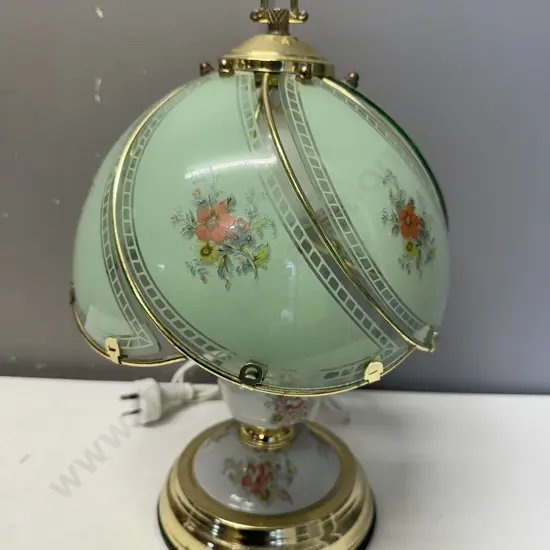 Vintage Table Lamp - Brass With Glass Floral Shade. H37cm