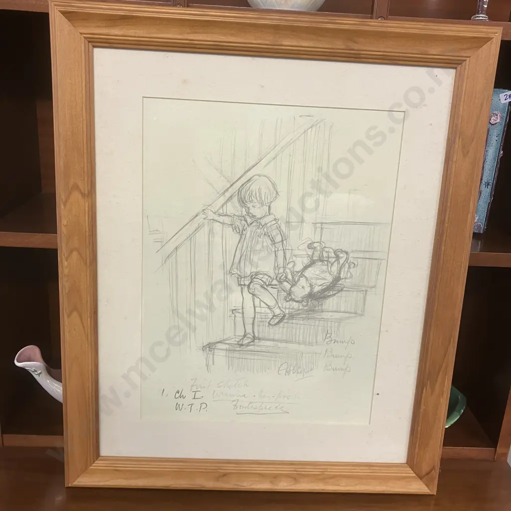 E.H Shepard Print Of Winnie The Pooh Chapter 1 Frontspiece First Sketch, Framed. 60 x 50cm Image 1++