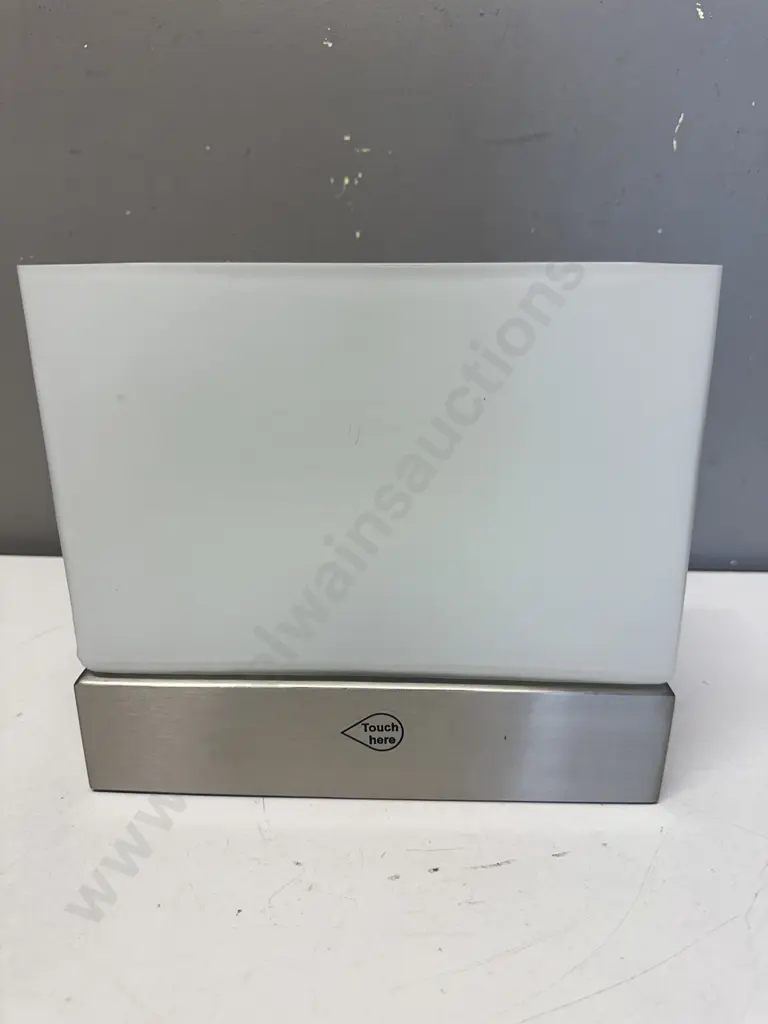 Stylux Touch Light Model T-516 Stainless Look Base, White Glass Shade. 20 x 23cm Image 1++