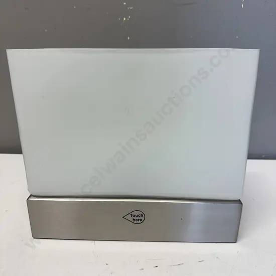 Stylux Touch Light Model T-516 Stainless Look Base, White Glass Shade. 20 x 23cm