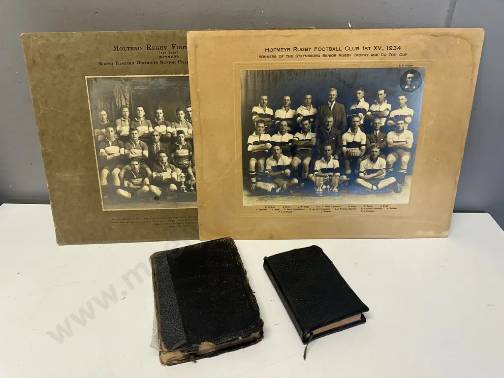 Pair of Vintage DIE BYBBL - Bibles In Afrikaans 1956 With 1928 & 1934 South African Club Rugby Team Photos Image 1++