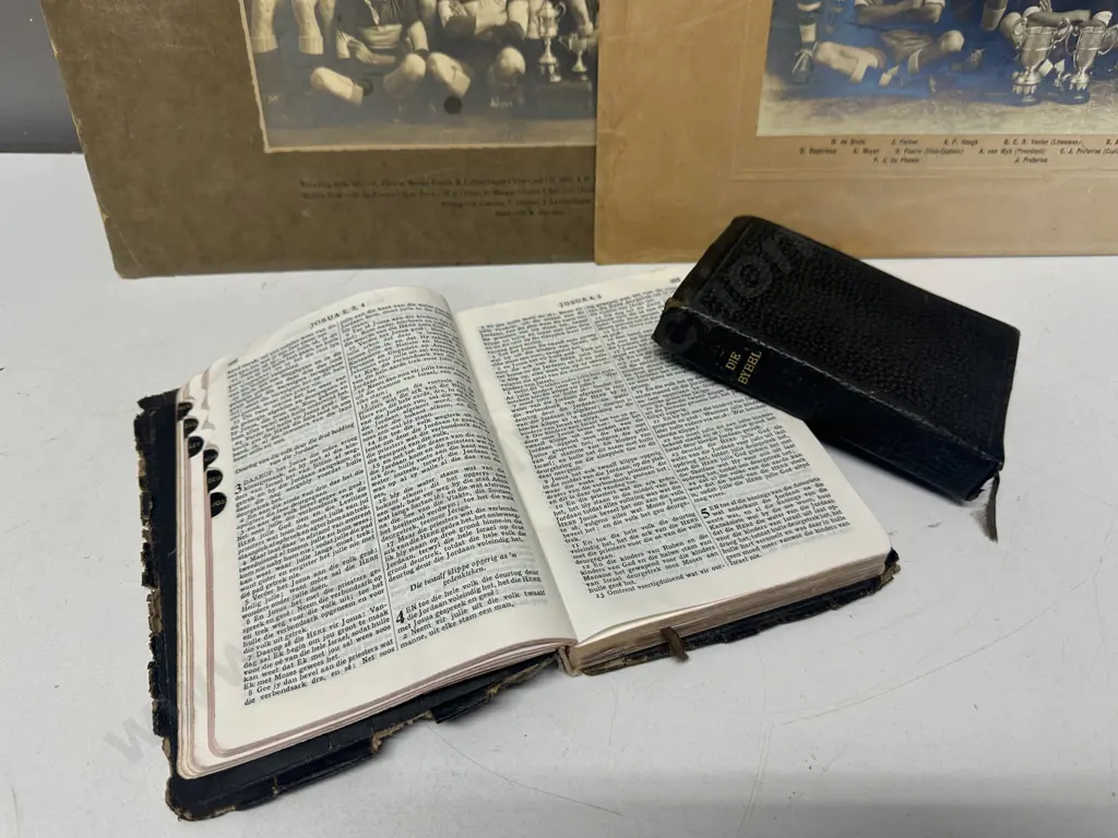 Pair of Vintage DIE BYBBL - Bibles In Afrikaans 1956 With 1928 & 1934 South African Club Rugby Team Photos Image 1++